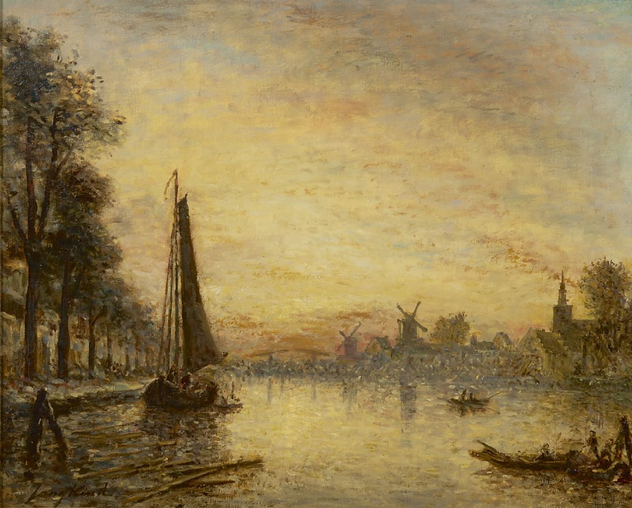 Jongkind J.B.  | Johan Barthold Jongkind, Blick auf den Fluss bei Delfshafen, Öl auf Leinwand 33,3 x 40,8 cm, Unterzeichnet l.u.