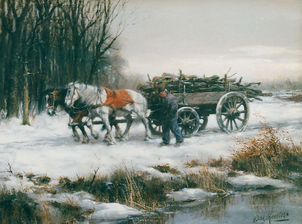 Meesters D.   | Diederik 'Dirk' Meesters, Gathering wood in winter, Öl auf Leinwand 31,0 x 41,0 cm, signed l.r.