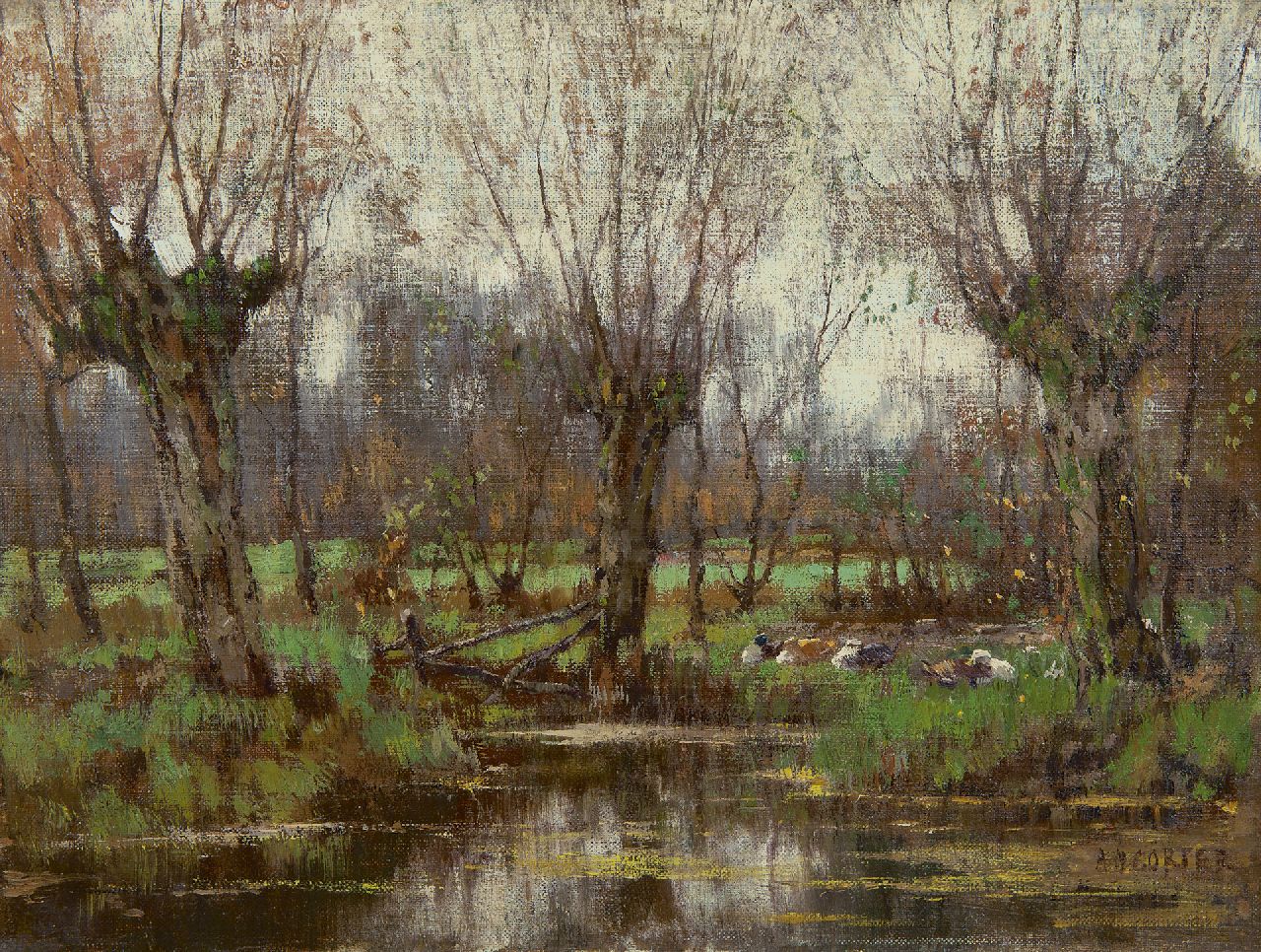 Gorter A.M.  | 'Arnold' Marc Gorter, Pollard willows along the Vordense Beek, Öl auf Leinwand 32,2 x 43,4 cm, signed l.r.