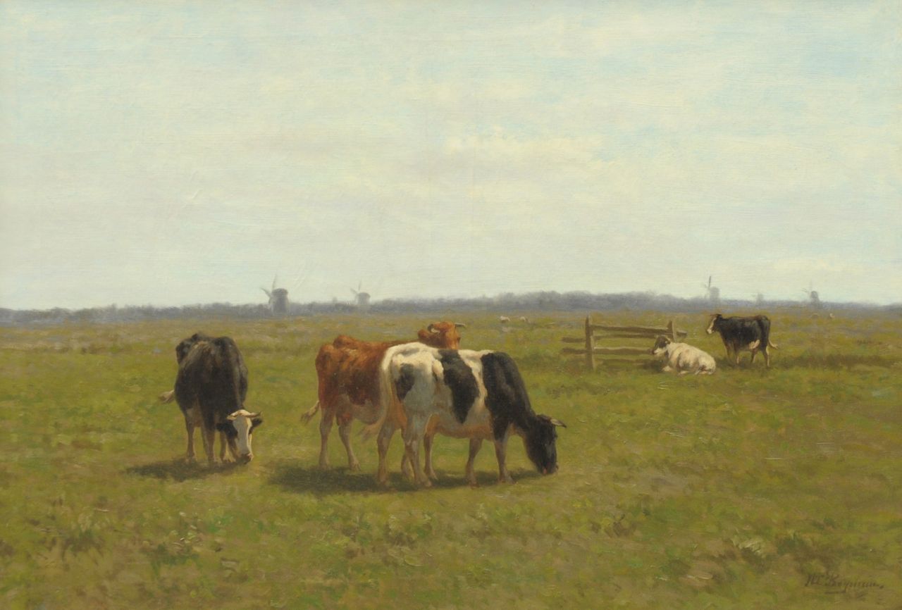 Bogman H.C.C.  | Hermanus Charles Christiaan 'Herman' Bogman, Cows in a polder landscape, Öl auf Leinwand 70,5 x 100,8 cm, signed l.r.