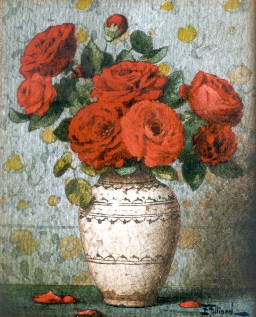 Filliard E.  | Ernest Filliard, Roses, Aquarell auf Papier 16,7 x 13,5 cm, signed l.r.