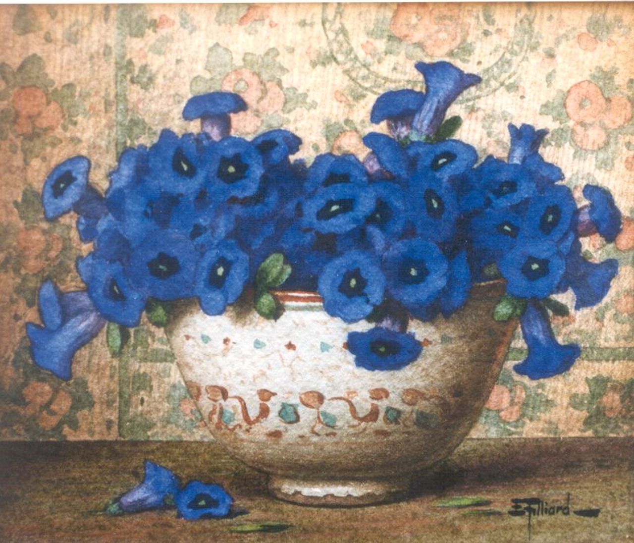 Filliard E.  | Ernest Filliard, Gentians, Aquarell auf Papier 13,5 x 16,2 cm, signed l.r.