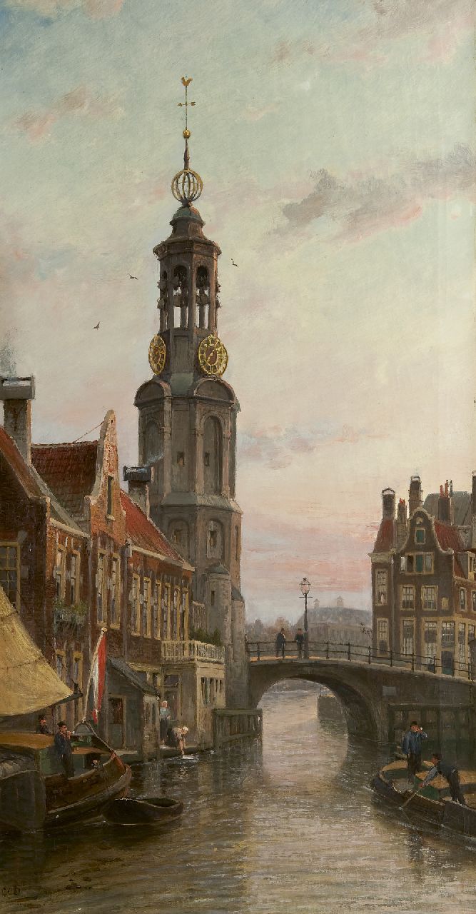 Dommelshuizen C.C.  | Cornelis Christiaan Dommelshuizen, Der Munttoren zu Amsterdam, Öl auf Leinwand 97,5 x 51,8 cm, Unterzeichnet l.u. mit Initialen