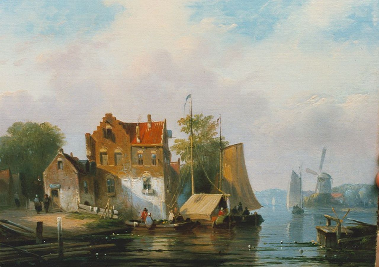 Stok J. van der | Jacobus van der Stok, A river landscape, Öl auf Holz 19,5 x 26,2 cm