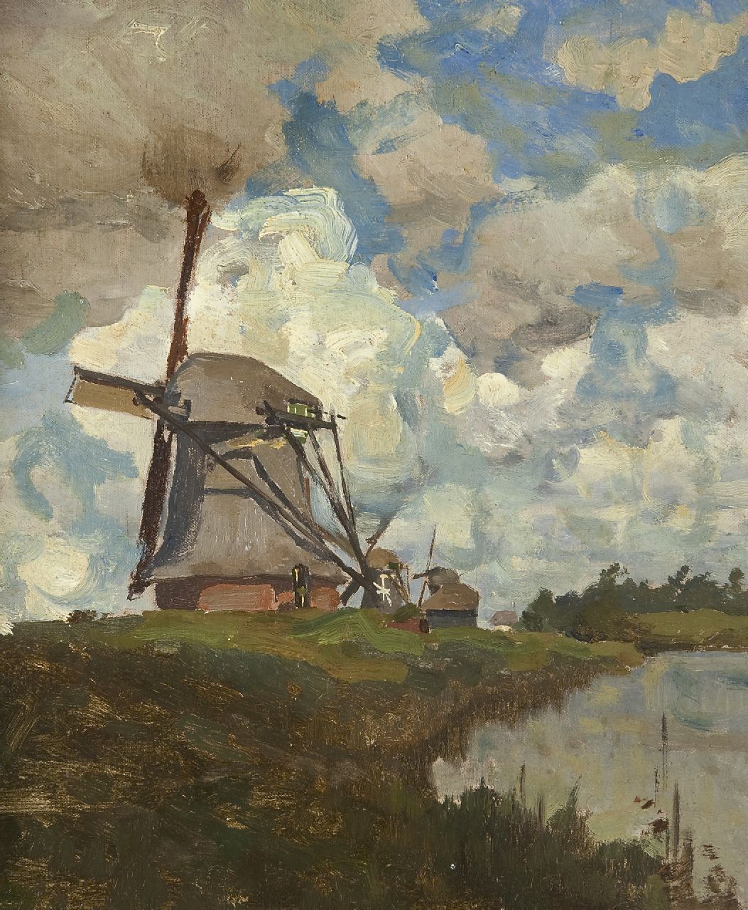 Tholen W.B.  | Willem Bastiaan Tholen, Holländische Windmühle bei Giethoorn, Öl auf Leinwand auf Holz 32,5 x 27,0 cm, Unterzeichnet u.r.