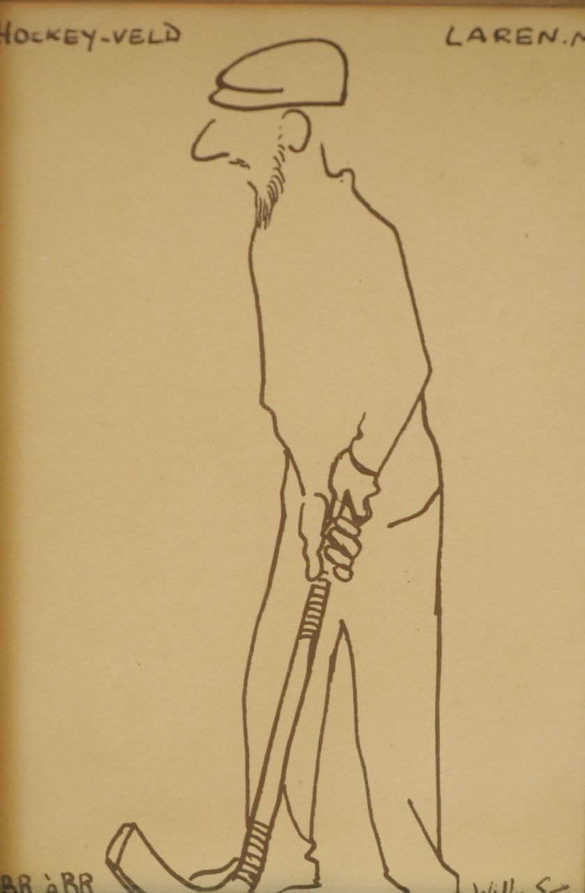 Sluiter J.W.  | Jan Willem 'Willy' Sluiter, The artist Brender à Brandis on the hockey field, Laren, Tinte auf Papier 14,0 x 9,0 cm, signed l.r.