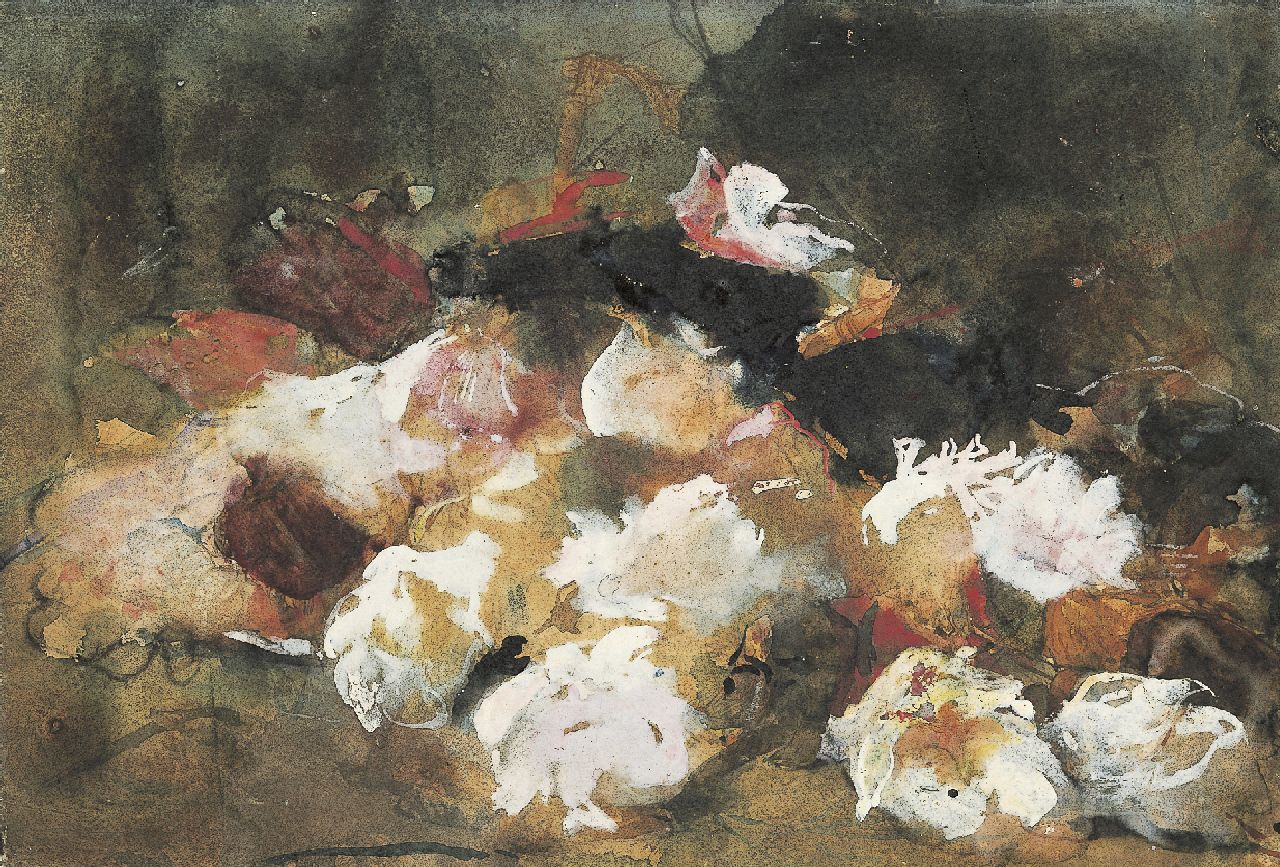 Breitner G.H.  | George Hendrik Breitner, Still life of roses, Schwarze Kreide und Aquarell auf Papier 26,3 x 37,6 cm