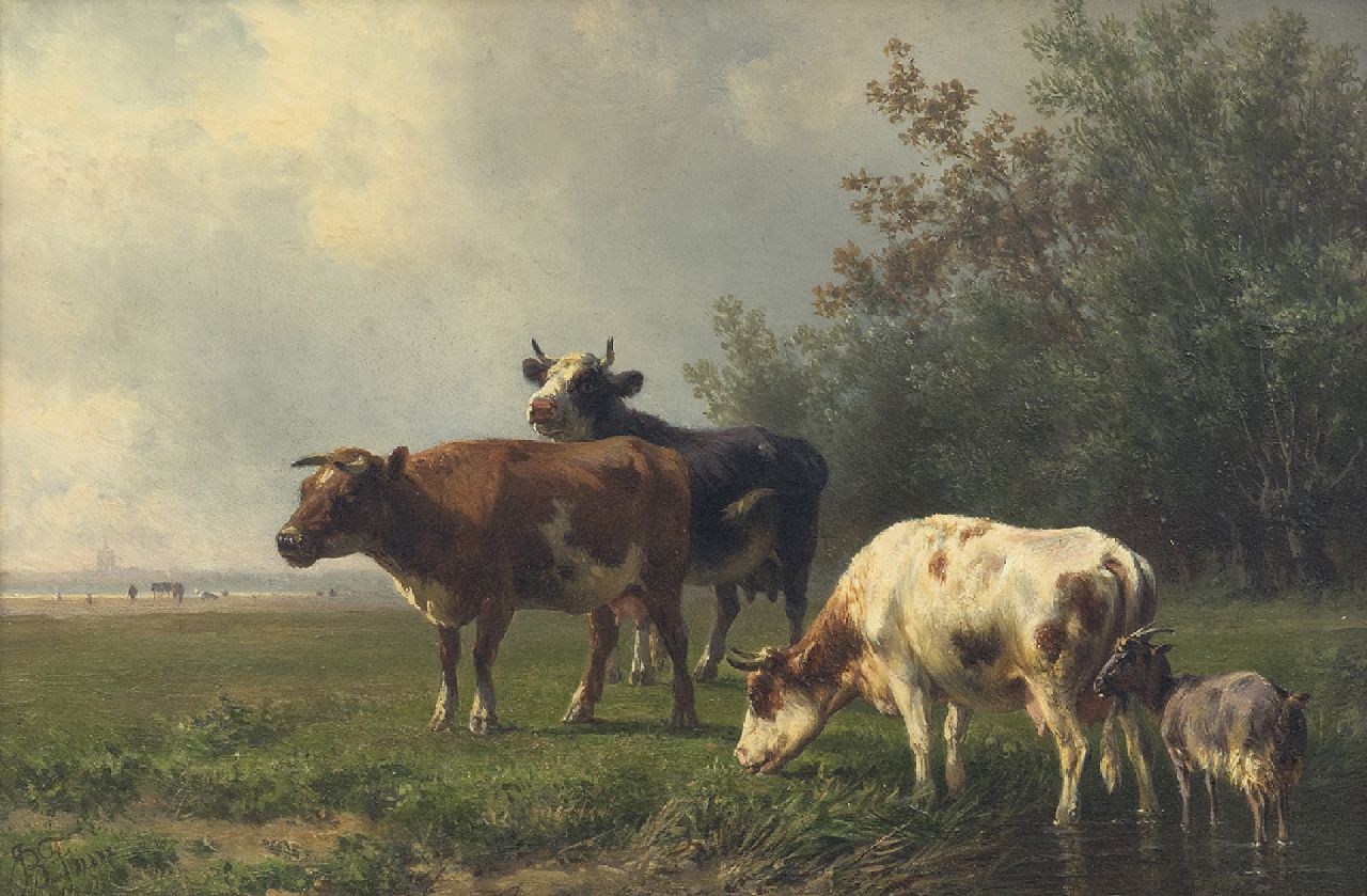 Tom J.B.  | Jan Bedijs Tom, Grasende Kühe (nur zusammen mit Gegenstück), Öl auf Holz 19,7 x 29,4 cm, Unterzeichnet l.u.