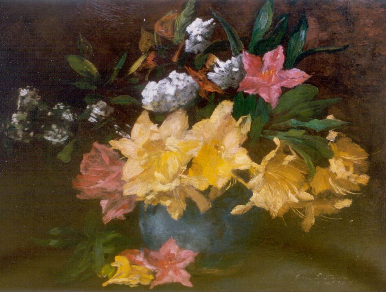 Deutmann F.W.M.  | 'Franz' Wilhelm Maria Deutmann, A flower still life, 26,8 x 35,0 cm, signed l.r. und dated 1914