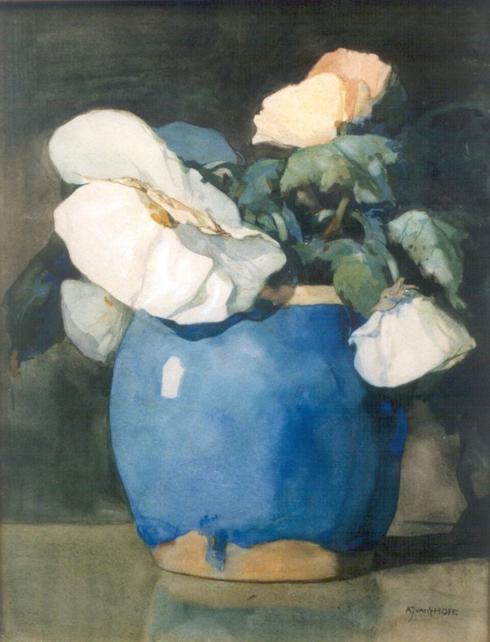 Hoff A.J. van 't | Adrianus Johannes 'Adriaan' van 't Hoff, Flowers in a ginger jar, Aquarell auf Papier 40,0 x 30,2 cm, signed l.r.