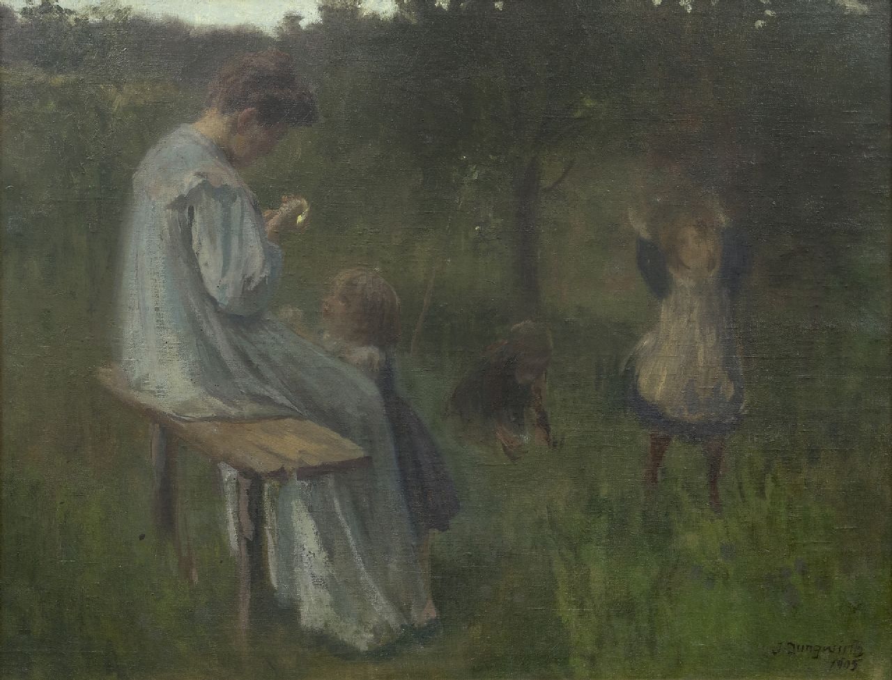 Jungwirth J.  | Joseph Jungwirth, Mutter mit spielenden Kindern, Öl auf Leinwand 62,8 x 79,4 cm, Unterzeichnet r.u. und datiert 1905