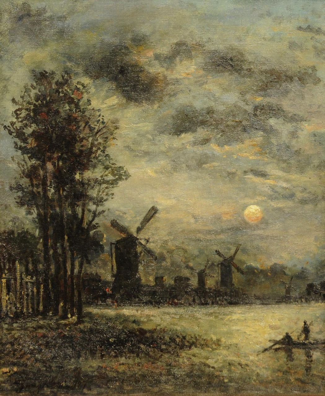 Jongkind J.B. | Johan Barthold Jongkind, Mühlen am Fluss bei Mondlicht, Öl auf Leinwand 46,3 x 38,8 cm, Unterzeichnet l.u. und datiert 187(0) Jongkind J.B. | Johan Barthold Jongkind, Mühlen am Fluss bei Mondlicht, Öl auf Leinwand 46,3 x 38,8 cm, Unterzeichnet l.u. und datiert 187(0)
