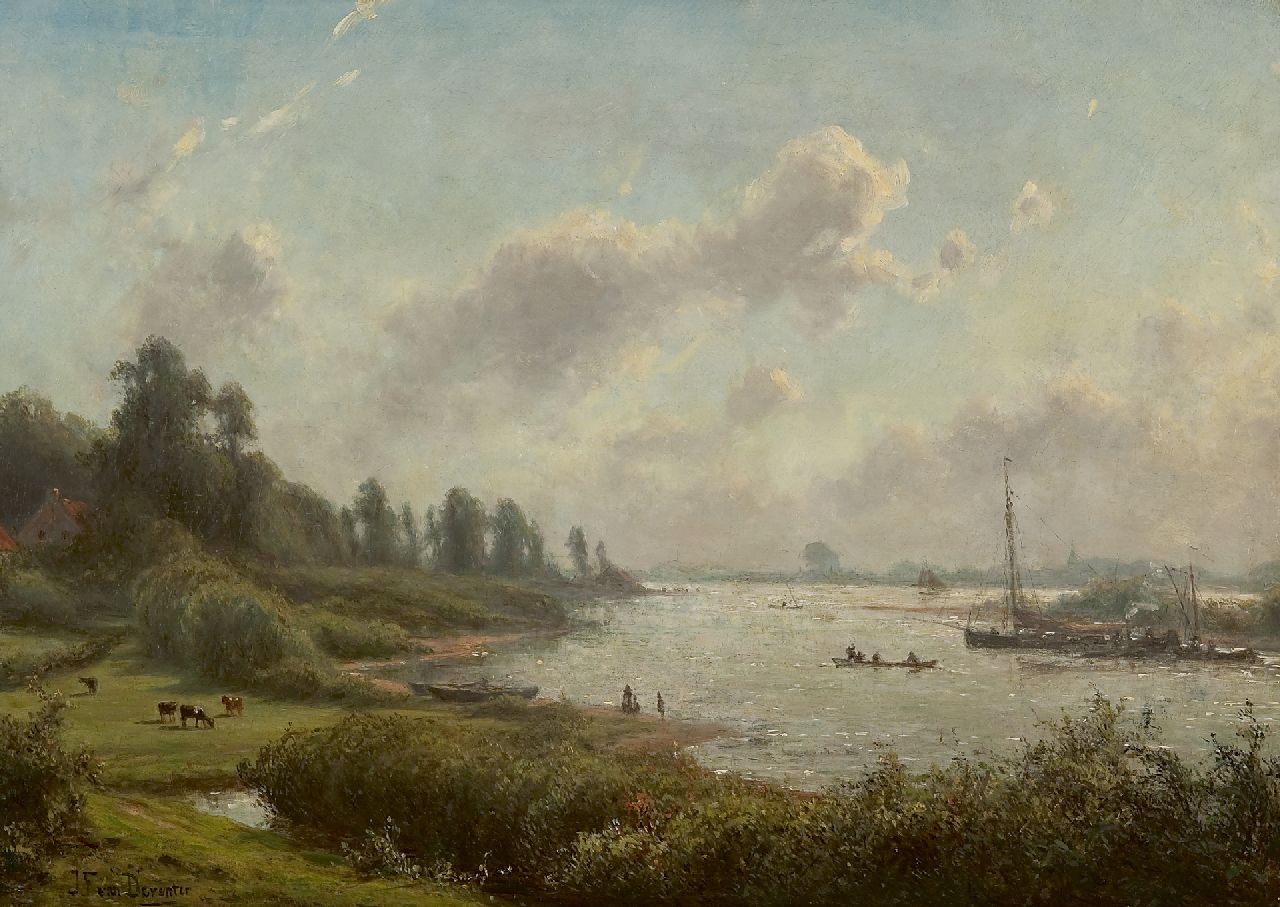 Deventer J.F. van | Jan Frederik van Deventer, A view of the IJssel, Öl auf Holz 33,4 x 47,3 cm, signed l.l.