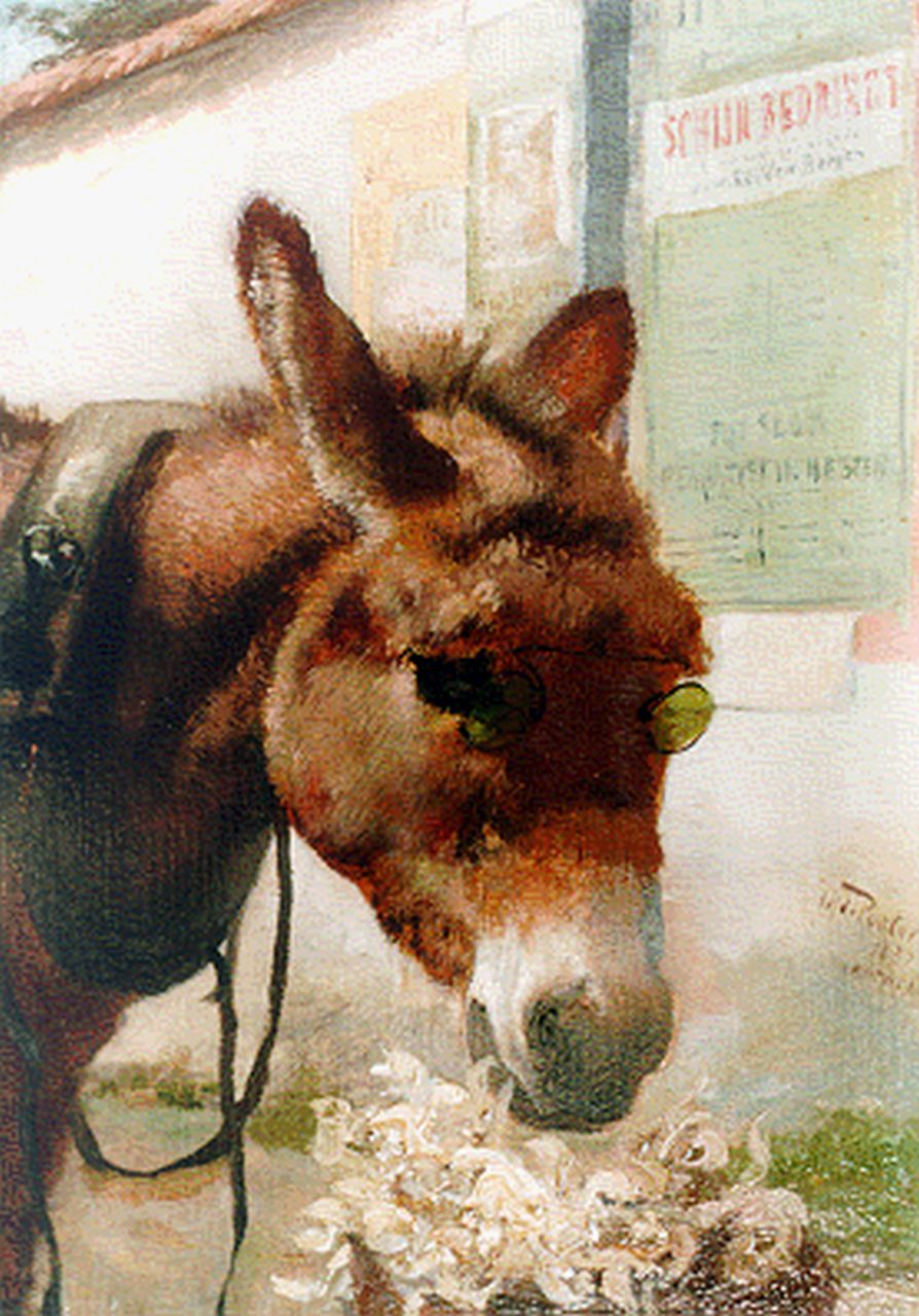Pooter J. de | Jef de Pooter, A donkey, Öl auf Holz 20,0 x 15,0 cm, signed l.r. und dated 1882