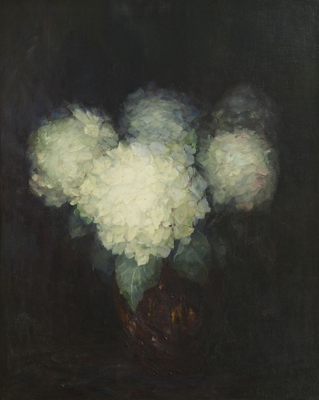 Russell van Schaik A.M.  | Adeline Maud Russell van Schaik, Vase mit Hortensien, Öl auf Leinwand 99,6 x 80,2 cm, Unterzeichnet r.u.