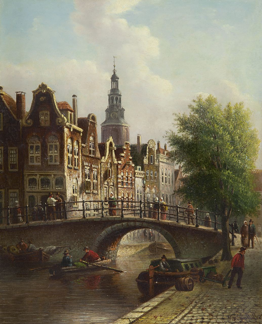 Spohler J.F.  | Johannes Franciscus Spohler, Amsterdamer Stadtansicht  mit dem Montelbaanstoren (Turm), Öl auf Holz 30,0 x 24,2 cm, Unterzeichnet u.r.