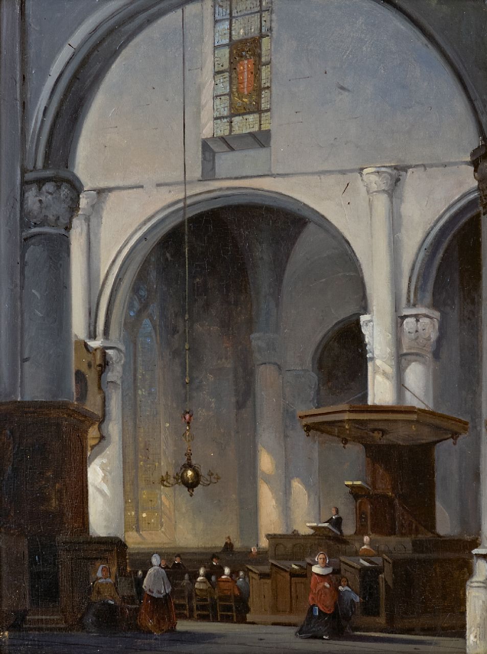 Laar J.H. van de | Jan Hendrik van de Laar | Gemälde zum Verkauf angeboten | Kirchenraum, Öl auf Holz 36,9 x 27,9 cm
