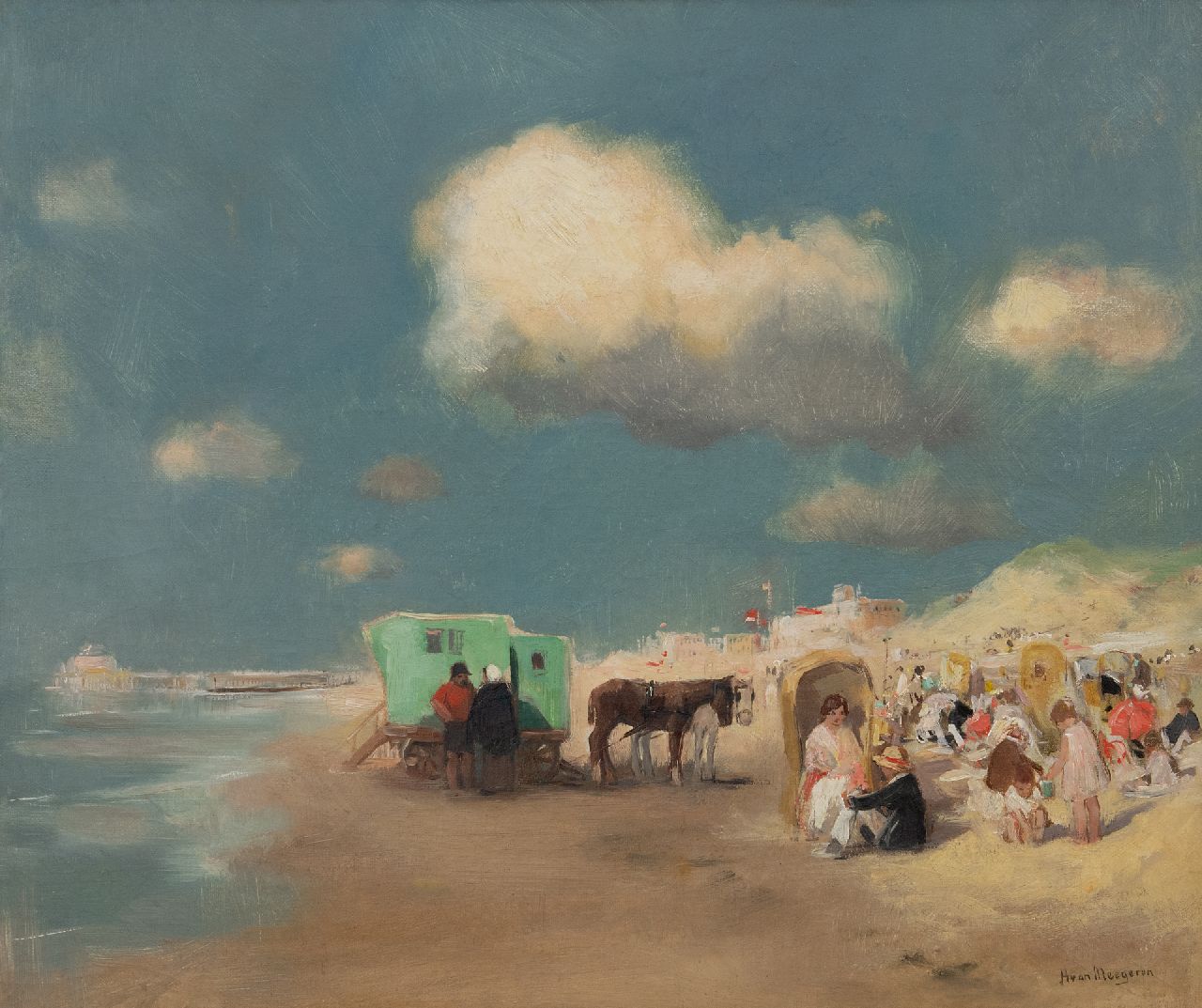 Meegeren H.A. van | Henricus Antonius 'Han' van Meegeren | Gemälde zum Verkauf angeboten | Ein Sommertag auf dem Strand bei Scheveningen, Öl auf Leinwand 50,0 x 60,0 cm, Unterzeichnet r.u.