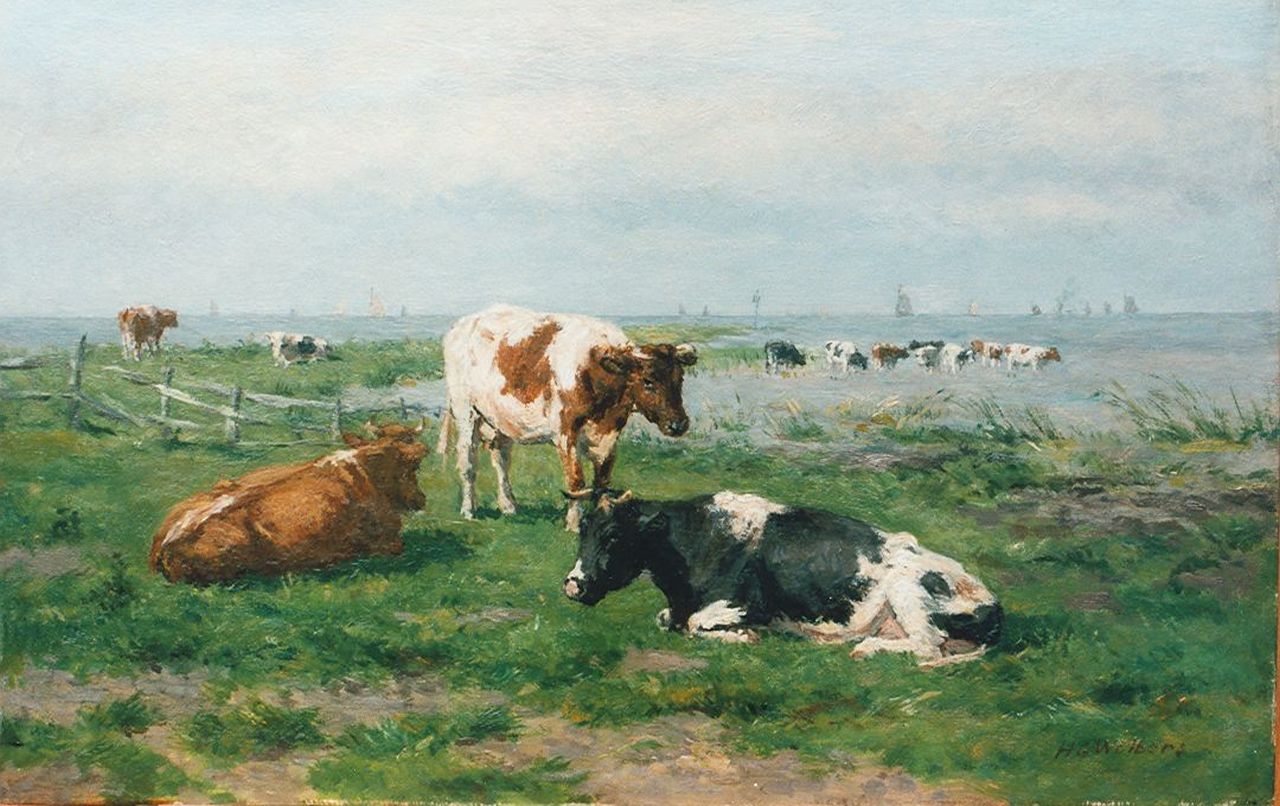 Wolbers H.G.  | Hermanus Gerhardus 'Herman' Wolbers, Cows in a meadow, Öl auf Holz 26,8 x 42,0 cm, signed l.r.