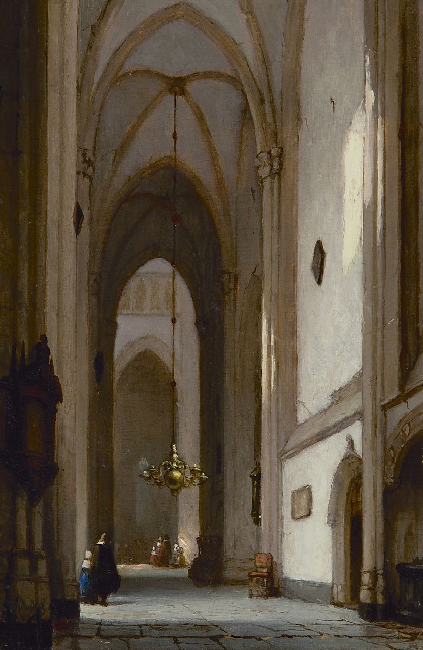 Schenkel J.J.  | Jan Jacob Schenkel, In der Domkirche, Utrecht, Öl auf Holz 22,2 x 15,2 cm, Unterzeichnet l.u.