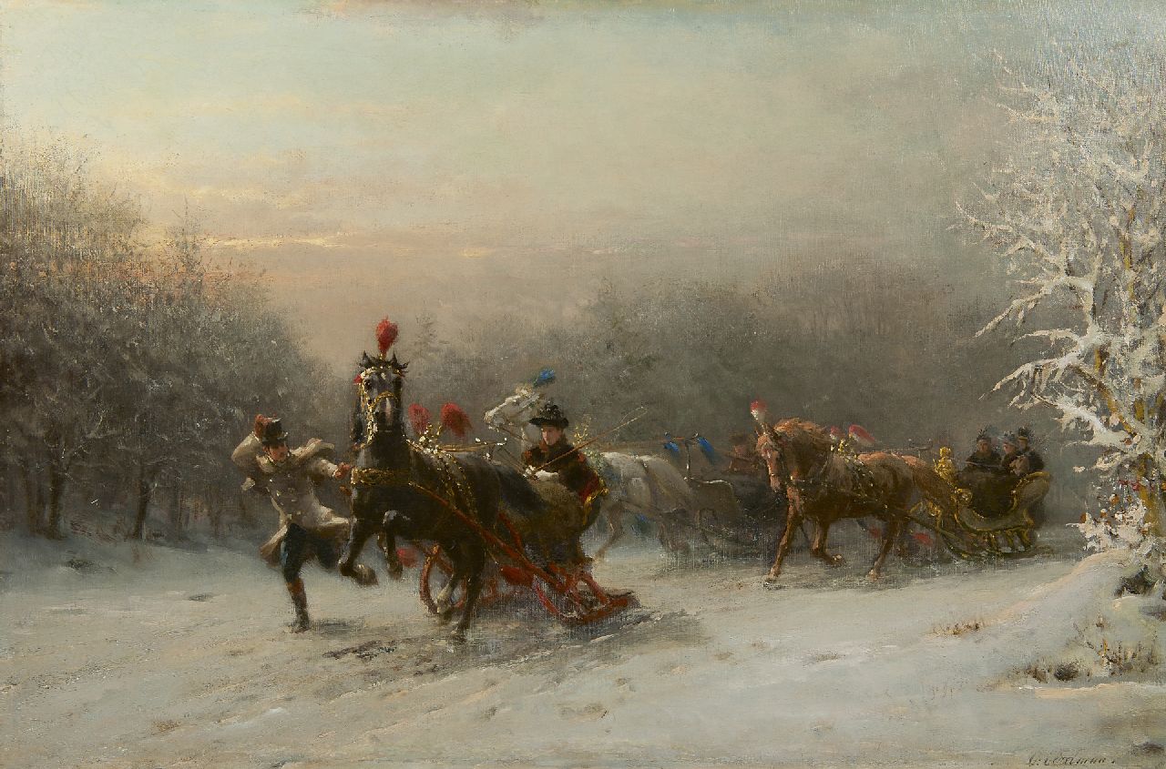 Eerelman O.  | Otto Eerelman, The sleigh-ride, Öl auf Leinwand 60,3 x 90,1 cm, signed l.r.