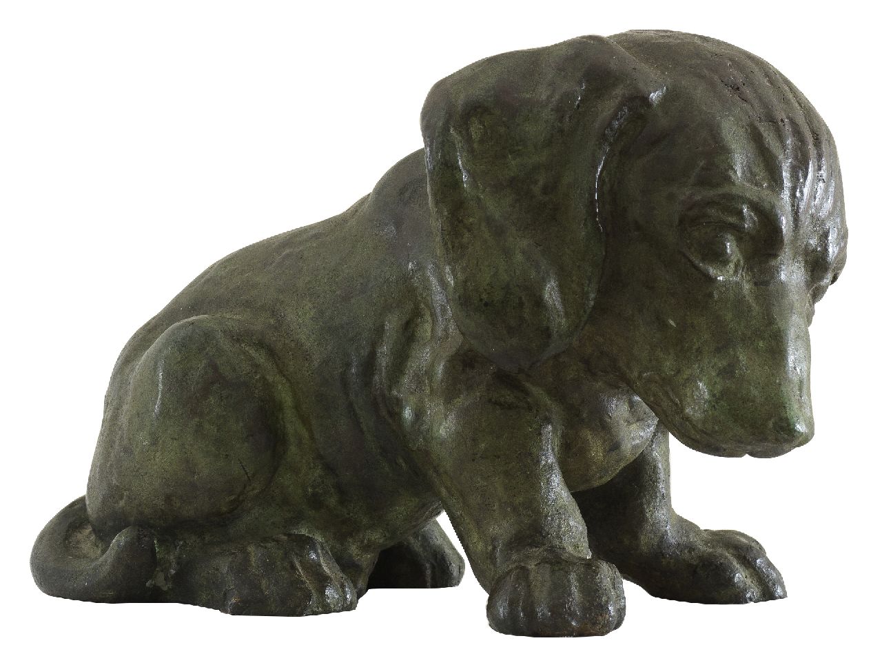 Arnold Huggler | Dackelwelp, Bronze, 11,4 x 10,9 cm, Unterzeichnet mit Stempel auf Unterseite