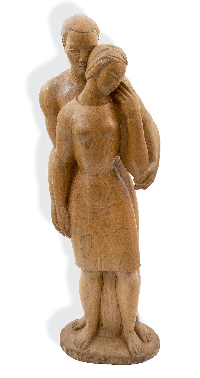 Onbekend   | Onbekend | Skulpturen und Objekte zum Verkauf angeboten | Frau und Mann, hinten einander, Holz 82,0 cm