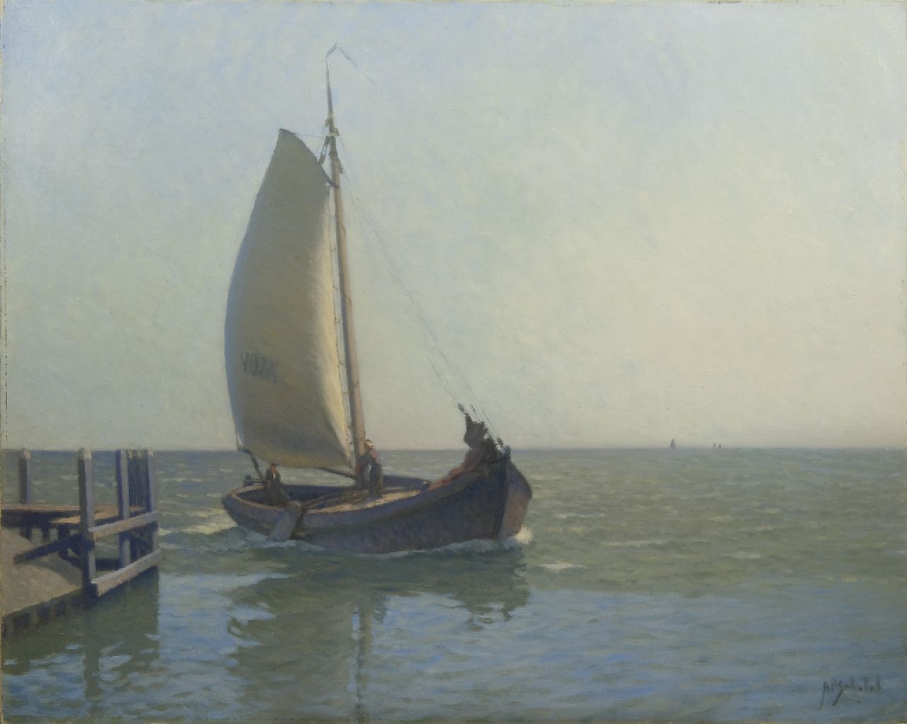 Schotel A.P.  | Anthonie Pieter Schotel, Botter vor dem Hafen von Volendam, Öl auf Leinwand 80,4 x 100,3 cm, Unterzeichnet r.u.