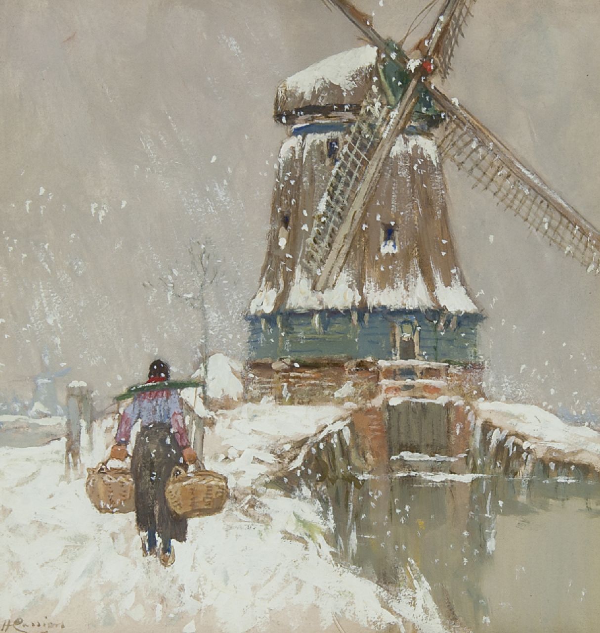 Cassiers H.P.E.V.  | Henricus Paulus Emilius Victor 'Henri' Cassiers, Windmühle in Volendam, Aquarell und Gouache auf Papier 23,5 x 22,5 cm, Unterzeichnet l.u. und zu datieren um 1917