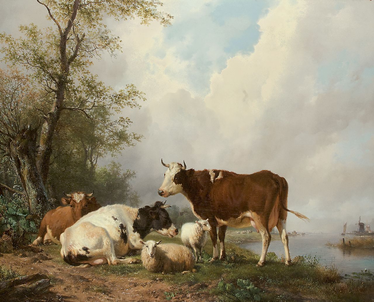 Sande Bakhuyzen H. van de | Hendrikus van de Sande Bakhuyzen, Cows in a river landscape, Öl auf Holz 79,9 x 102,4 cm, Unterzeichnet u.l. und datiert 1840