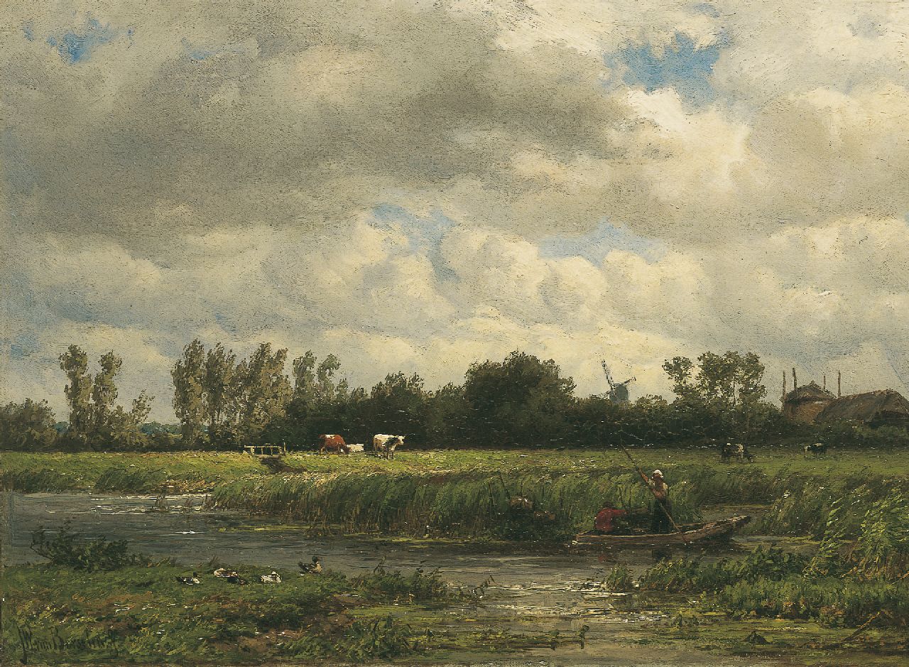 Borselen J.W. van | Jan Willem van Borselen, A Dutch polder landscape, Öl auf Holz 26,7 x 40,1 cm, signed l.l.