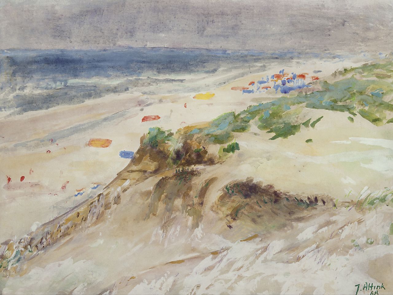 Altink J.  | Jan Altink, Der Strand zu Bergen aan Zee, Aquarell und Gouache auf Papier 47,9 x 62,9 cm, Unterzeichnet r.u. und datiert '68