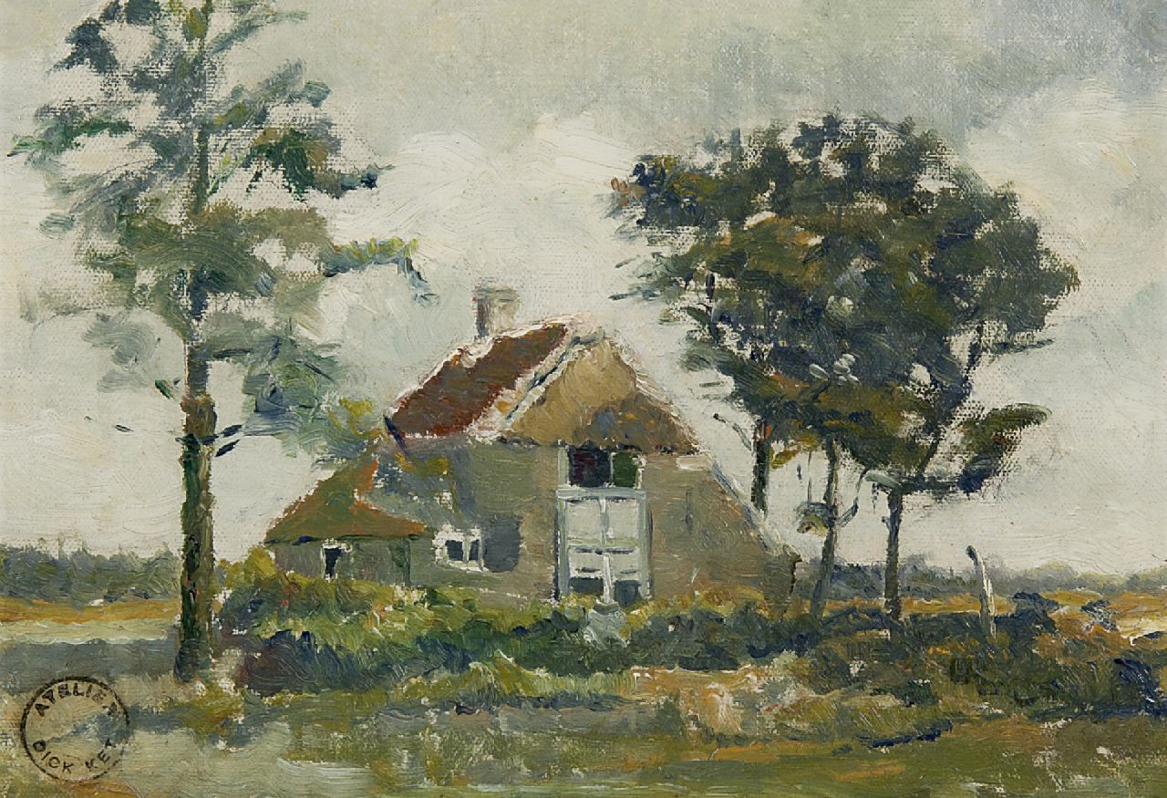 Ket D.H.  | Dirk Hendrik 'Dick' Ket, Landscape with a farm, Öl auf Leinwand auf Holz 16,0 x 22,3 cm, signed with studio stamp l.l. und to be dated in the early '20