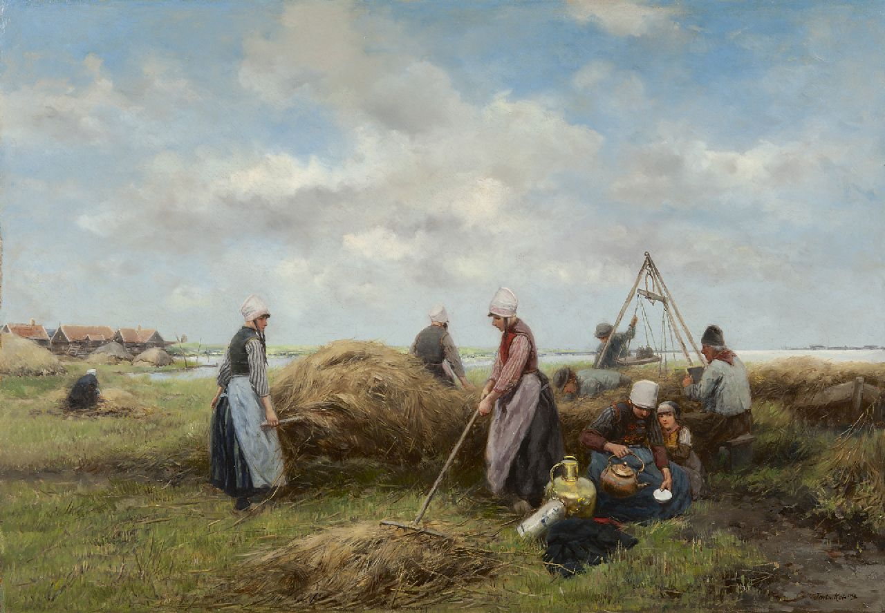 Kate J.M. ten | Johannes Marius ten Kate, Heuernte auf der Insel Marken, Öl auf Holz 36,1 x 51,2 cm, Unterzeichnet r.u.