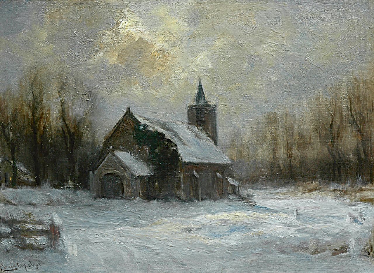 Apol L.F.H.  | Lodewijk Franciscus Hendrik 'Louis' Apol, A snow-covered church, Öl auf Leinwand 30,2 x 40,8 cm, signed l.l.
