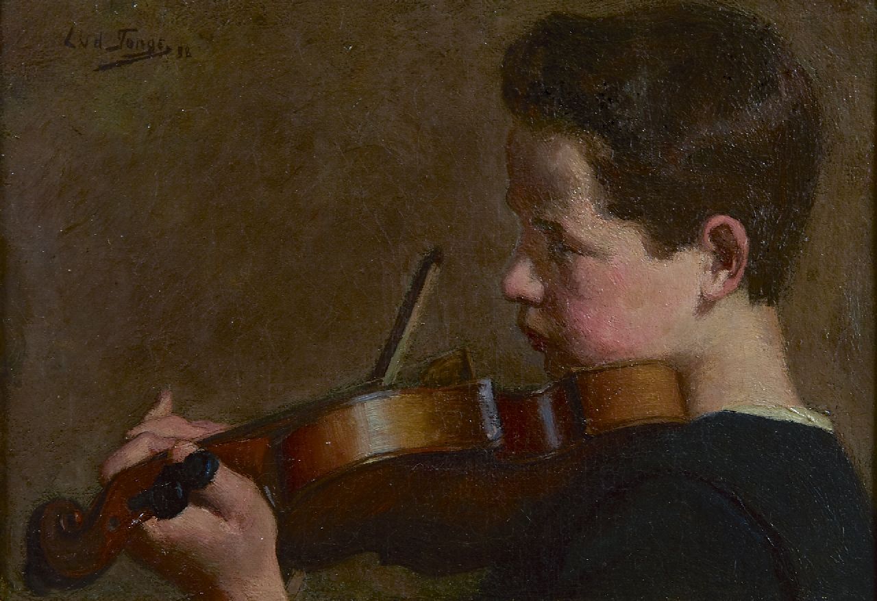 Tonge L.L. van der | 'Lammert' Leire van der Tonge, The young violin player, Öl auf Leinwand 22,3 x 31,4 cm, signed u.l. und dated '98