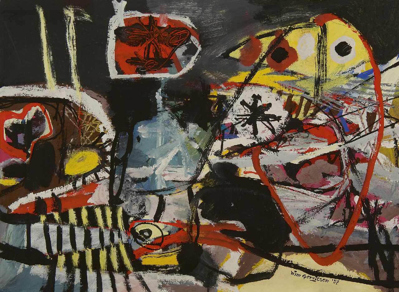 Gerritsen W.  | Wilhelm 'Wim' Gerritsen, Ohne Titel, Gouache auf Papier 54,0 x 73,6 cm, Unterzeichnet r.u. und datiert '57