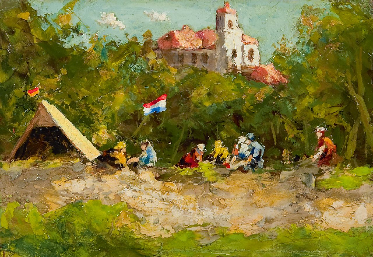 Piet Zwiers | Campingplatz, Öl auf Holzfaser, 12,0 x 17,5 cm