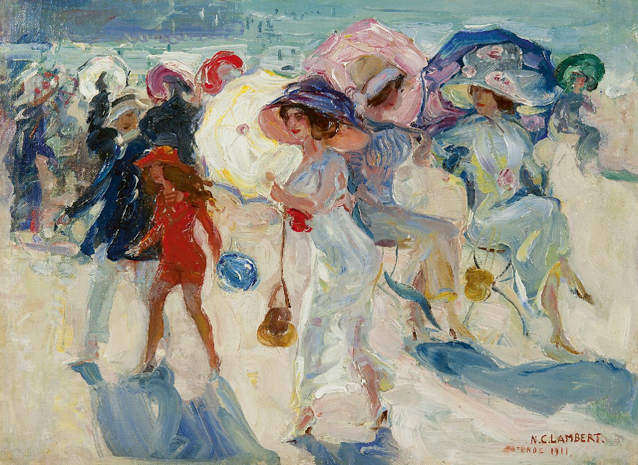 Lambert C.N.  | 'Camille' Nicolas Lambert, La Promenade, Ostende, Öl auf Leinwand 35,2 x 47,4 cm, signed l.r. und dated 'Ostende 1911'