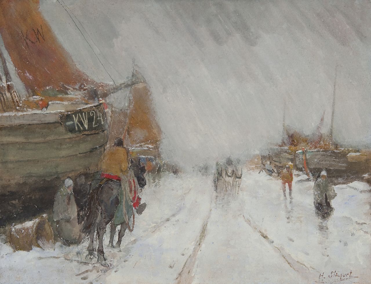 Stacquet H.  | Henri Stacquet, The KW 24 in the snow, Gouache auf Papier 50,0 x 60,0 cm, signed l.r.