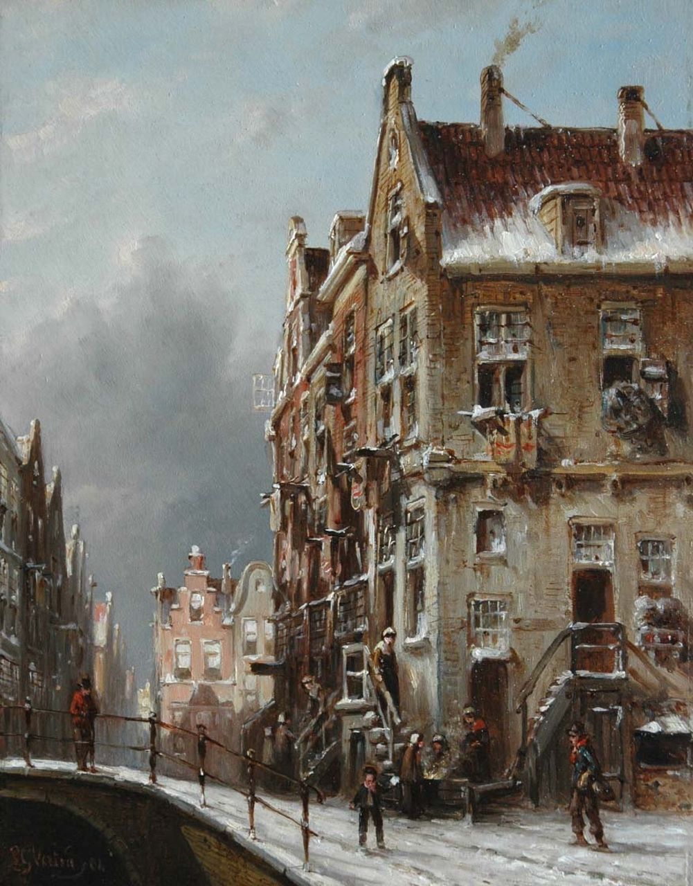 Vertin P.G.  | Petrus Gerardus Vertin, A winter street scene, Öl auf Holz 25,4 x 19,6 cm, signed l.l. und dated '48