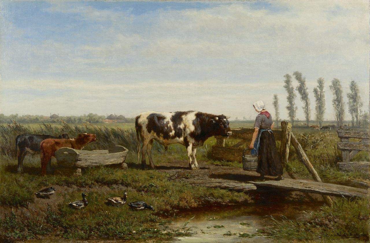 Haas J.H.L. de | Johannes Hubertus Leonardus de Haas, Fütterzeit, Öl auf Leinwand 49,0 x 73,2 cm, Unterzeichnet r.u. und datiert 1864