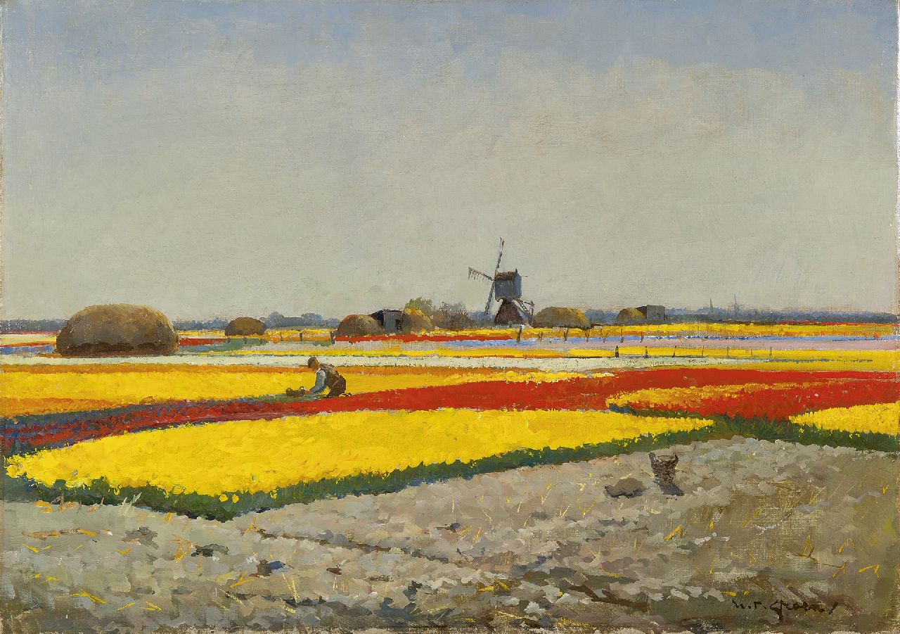 Groen H.P.  | Hendrik Pieter 'Piet' Groen, Blühende Tulpenfelder, Öl auf Leinwand 50,1 x 70,0 cm, Unterzeichnet r.u.