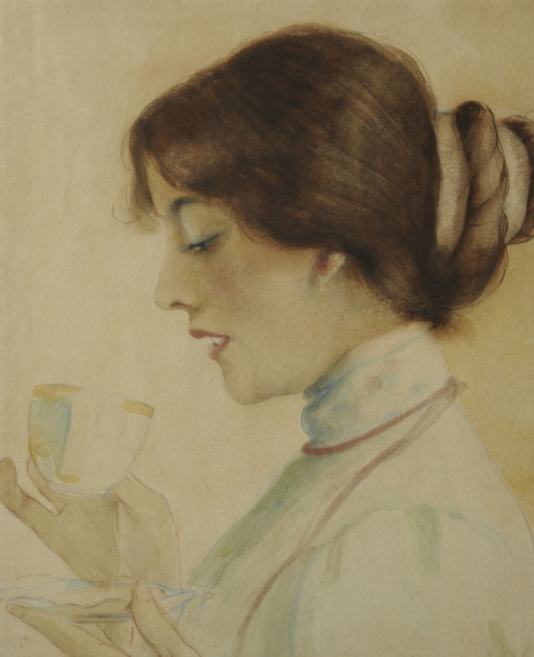 Meegeren H.A. van | Henricus Antonius 'Han' van Meegeren, Tee trinkende Frau, Pastell und Aquarell auf Papier 35,2 x 29,9 cm