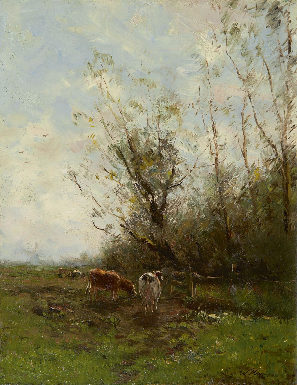 Maris W.  | Willem Maris, Landscape with cows, Öl auf Holz 26,4 x 20,6 cm, signed l.r.