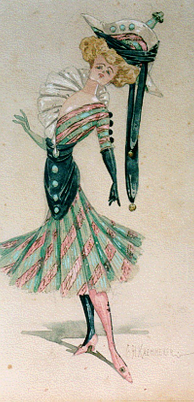 Kaemmerer F.H.  | Frederik Hendrik Kaemmerer, Fashion victim, Aquarell auf Papier 25,0 x 12,5 cm, signed l.r.