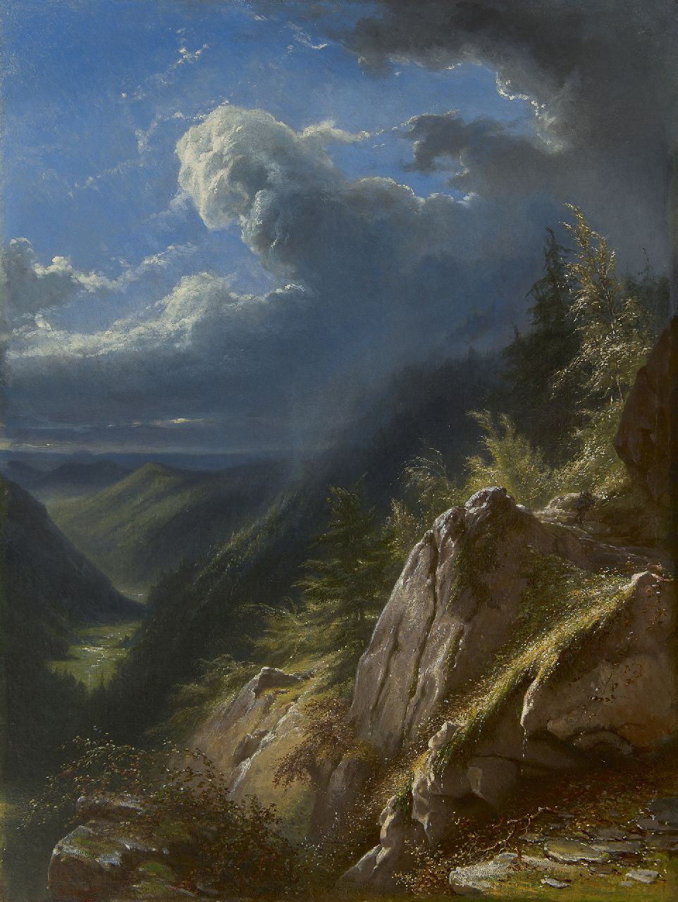 Lamme A.J.  | Ary Johannes Lamme, Berglandschaft bei sich näherndem Sturm, Öl auf Leinwand 85,5 x 64,7 cm, Unterzeichnet l.u. und datiert 1873