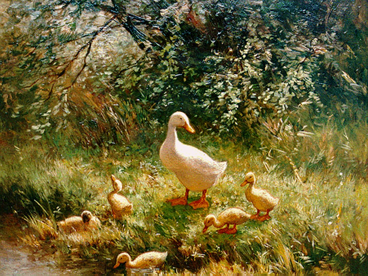 Artz C.D.L.  | 'Constant' David Ludovic Artz, Ducks on the riverbank in summer, Öl auf Holz 40,0 x 50,0 cm, signed l.l.