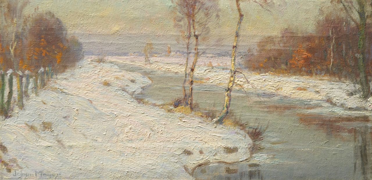 Meijer J.  | Johannes 'Johan' Meijer, Winternachmittagssonne bei Blaricum, Öl auf Leinwand 18,7 x 36,5 cm, Unterzeichnet u.l.