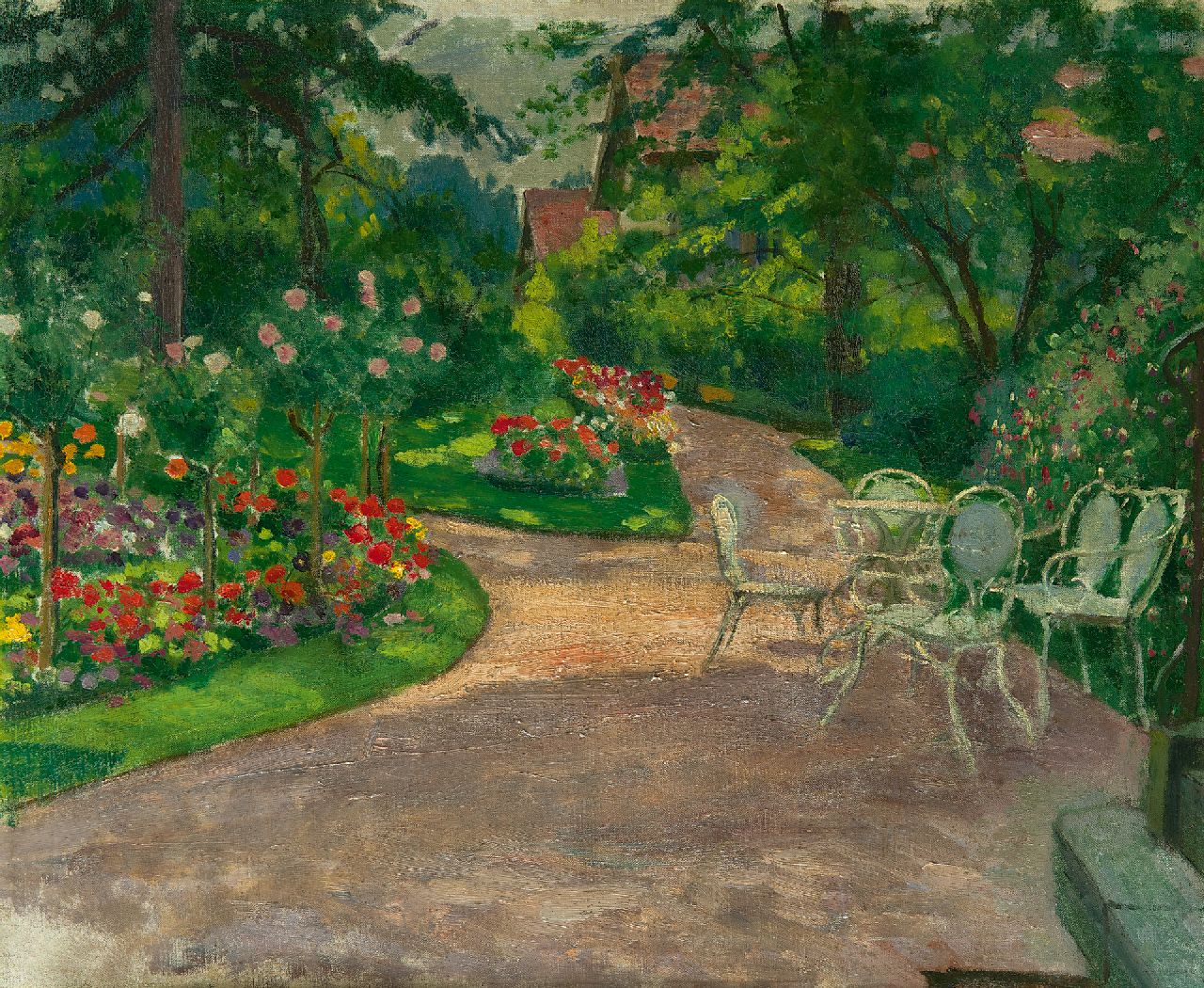 Sachsen M.M.A. von | Mathilde Marie Auguste von Sachsen, Garten im Sommer, Öl auf Leinwand 46,3 x 56,2 cm